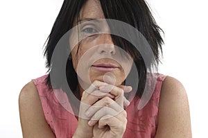 Portait of a middle aged woman on white