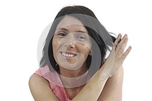 Portait of a middle aged woman on white