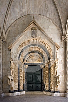 Portal of Cathedral of St. Lawrence in Trogir, Croatia, front view