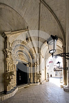 Portal of Cathedral of St. Lawrence in Trogir, Croatia, view from inside