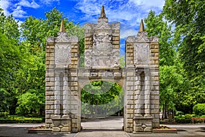 Portal de San Nicolas in Taconera Gardens in Pamplona, Navarre, Spain