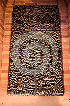 Portal Door of the Wurzburg Cathedral Dom St. Kilian, Wurzburg, designed by Fritz Koenig 1964-1967, Germany, Europe. photo