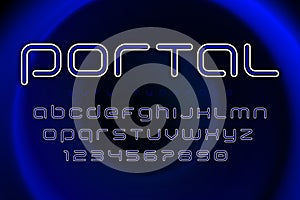 Portal futuristic display font design, alphabet, character set