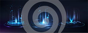 Portal and hologram futuristic circle elements