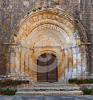 Portal of the Saint-BarthÃ©lemy collegiate church of Pimbo