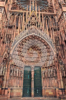 Portal of Strasbourg Cathedral or the Cathedral of Our Lady of Strasbourg in Strasbourg, France