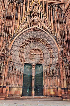 Portal of Strasbourg Cathedral or the Cathedral of Our Lady of Strasbourg in Strasbourg, France