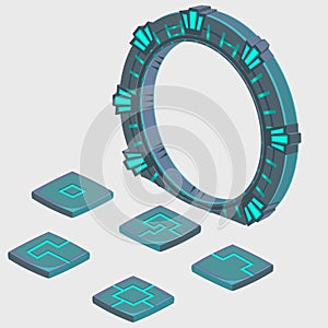 Portal to another dimension and plate with runes photo