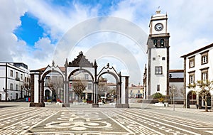 Portas da Cidade, the city symbol of Ponta Delgada in Sao Miguel Island in Azores, Portugal photo