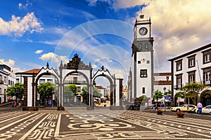 Portas da Cidade, the city symbol of Ponta Delgada in Sao Miguel Island in Azores, Portugal. Portas da Cidade (Gates to the City