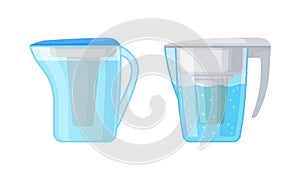 Portative Pitcher with Filter System for Drinking Water Vector Set
