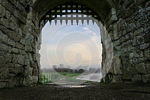 Portcullis in stone archway