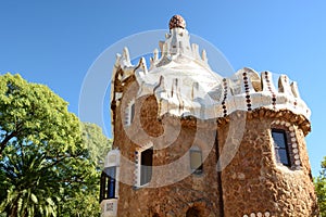 The Porter\'s Lodge pavilion at the park\'s entrance. Park Guell. Gracia district. Barcelona. Catalonia. Spain photo