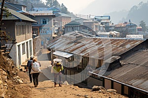 Porter on Trail in Phakding Nepal