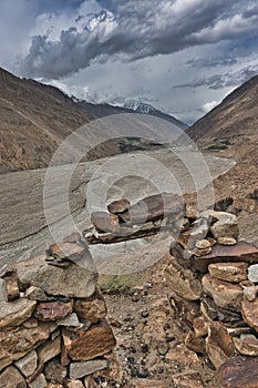 Porters, climbers and locals from Shimshal Village 3100m climb the Karakoram Mountains or to Upper Shimshal on an extremely danger