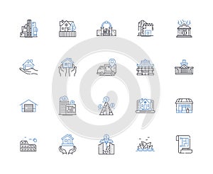 Portfolio diversification line icons collection. Allocation, Balance, Hedging, Spread, Variety, Mix, Asset vector and