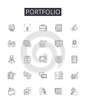 Portfolio line icons collection. Collection, Compilation, Anthology, Assortment, Array, Grouping, Stockpile vector and