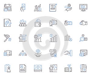 Portfolio Management Office line icons collection. Governance, Processes, Prioritization, Metrics, Methodology, Strategy