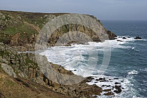 Porth Chapel cove and Pedn-mem-an-mere