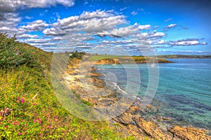 Porthcurnick Cornwall coast view to beach near Portscatho Roseland peninsula photo