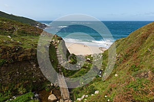 Portheras Cornwall path to secluded beach and cove on the Cornish coast South West of St Ives