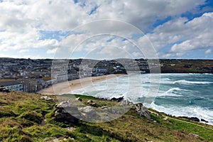 Porthmeor St Ives Cornwall England with white waves