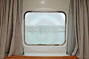 Porthole of an inside cabin on a cruise ship