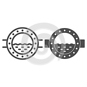 Porthole line and solid icon, Sea cruise concept, boat window with waves sign on white background, ship porthole icon in