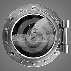 Porthole overlooking the spacecraft