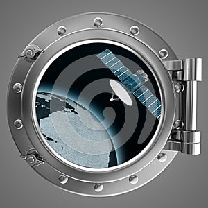 Porthole overlooking the spacecraft