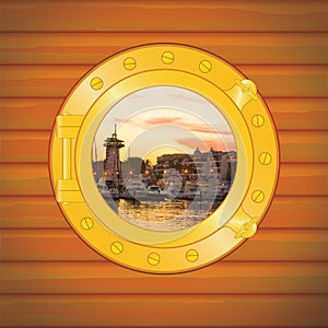 Porthole pier sunset