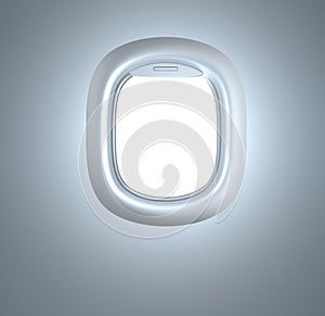 Porthole. Plane illuminator. In white colors.