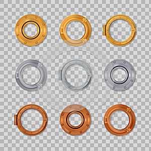 Porthole Realistic Transparent Colored Icon Set