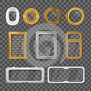 Porthole Realistic Transparent Icon Set