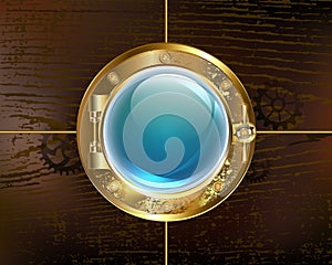 Porthole on Steampunk Brown background