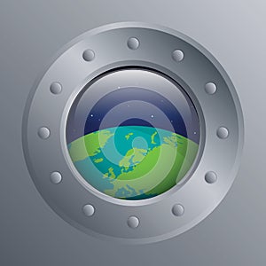 porthole with a view into space on the earth