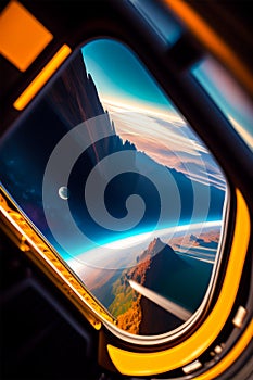 Porthole With a View of Space. Fantastic View Into Space From the Porthole of a Spaceship. AI