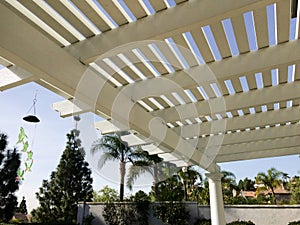 Portico awning wooden sun shade ove back porch