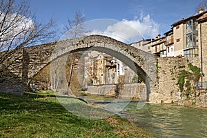 Portico di Romagna, Forli-Cesena, Emilia-Romagna, Italy: the ancient humpback bridge over the Montone river