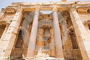 Portico. The Great Court. The ruins of the Roman city of Heliopolis or Baalbek in the Beqaa Valley. Baalbek, Lebanon