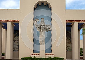 Portico of the Spain Hall of Transportation along the Esplanade in Fair Park in Dallas, Texas.