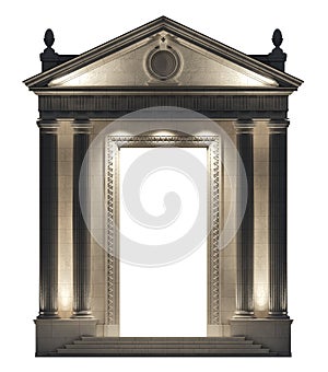 Portico on a white background. Architectural elements of the classic building facade. 3D rendering