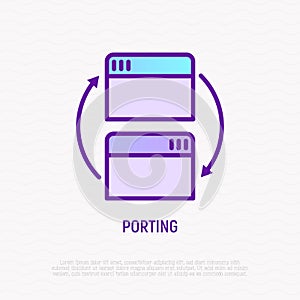 Porting in programming thin line icon. Adaption software for other platform. Modern vector illustration photo