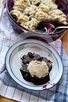 Portion of blueberry cobbler