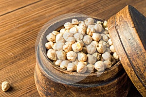 Portion of Chick Peas in wooden bowl