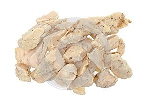 Portion of chicken breast chunks on a white background