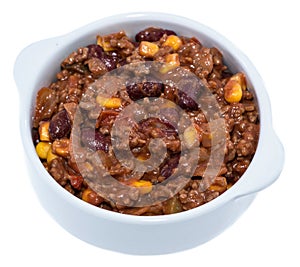 Portion of Chili con Carne on white