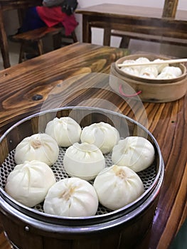 portion of chinese baozi in cheap eatery