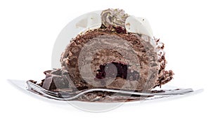 Portion of Chocolate Cake on white