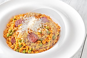 Portion of chorizo risotto